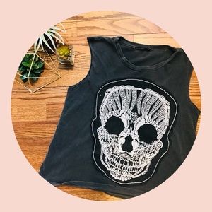 sleeveless lace skull top shirt tank goth sm/med